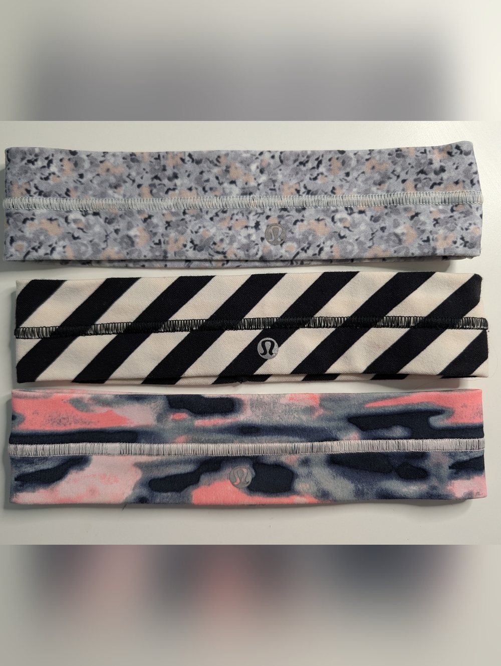 Lululemon Multi-Pattern Headbands in Grey, Black & Pink